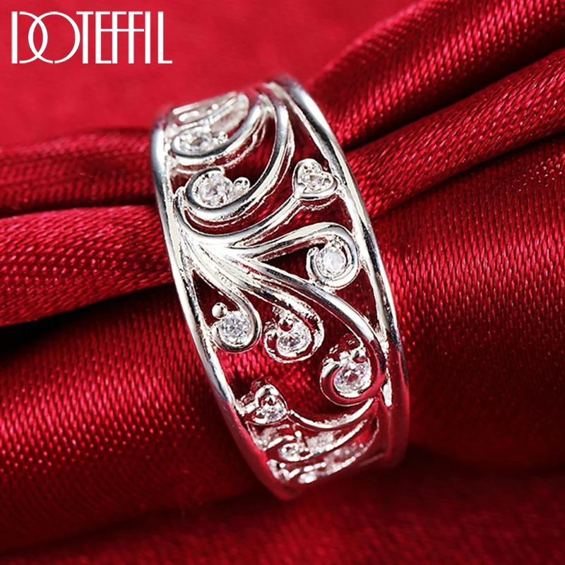 

DOTEFFIL 925 Sterling Silver AAAAA Zircon Pattern Ring For Woman Fashion Wedding Engagement Party Gift Charm Jewelry