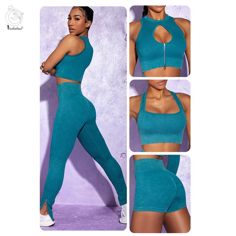

Yushuhua New Seamless Woman Gym Sportswear Shockproof Jogging Fitness Bra High Waist Yoga Shorts Stretch Squat Leggings Clothing