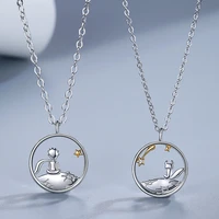 2pcs the little prince and fox necklace clavicle chain couple pendant creative titanium steel jewelry party gift accessories