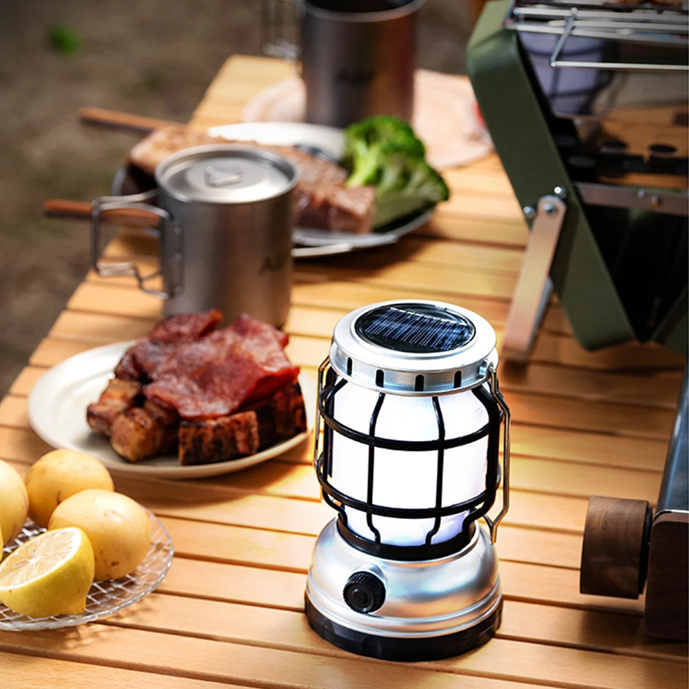 

Portable Led Stepless Dimming Solar Tent Light Multifunctional USB Rechargeable Camping Light Built-in 18650 Battery Lamp