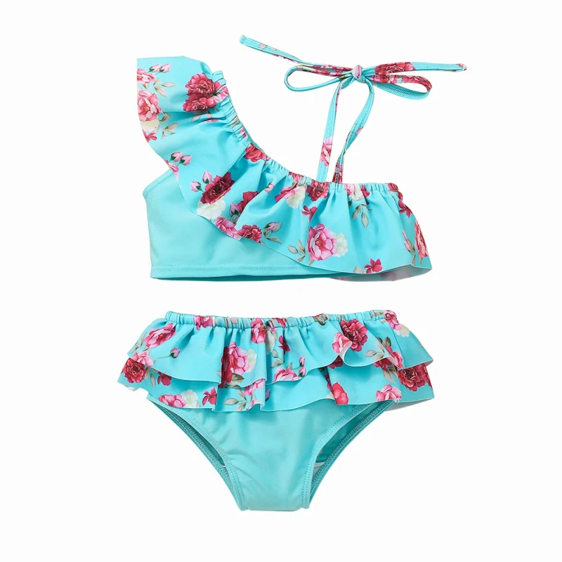 

Weixinbuy Beachwear Hawaiian Swimwear 1-6 Years Toddler Girls Ruffled Swimsuits Kids Sunsuit Halter Crop Top Tankini Suit 2 Pcs