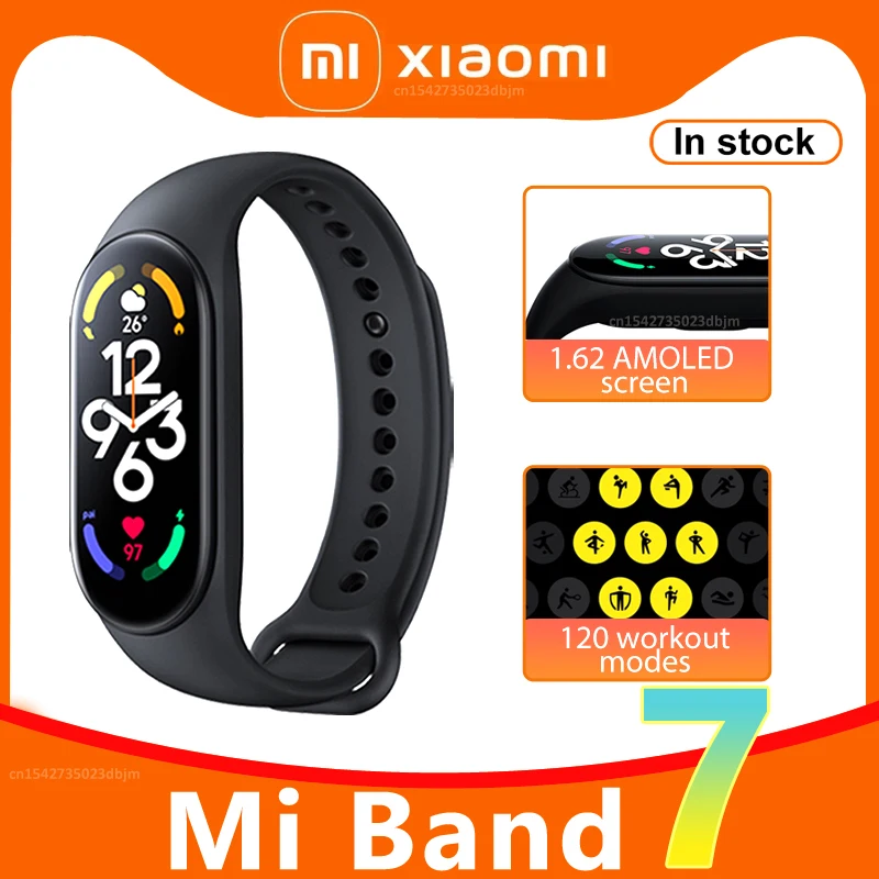 

Смарт-браслет Xiaomi Mi Band 7, 1,62 дюйма, AMOLED, Bluetooth 5,2, VO2 Max, спортивный анализ, 120 режимов тренировки, 5ATM, водонепроницаемый смарт-браслет