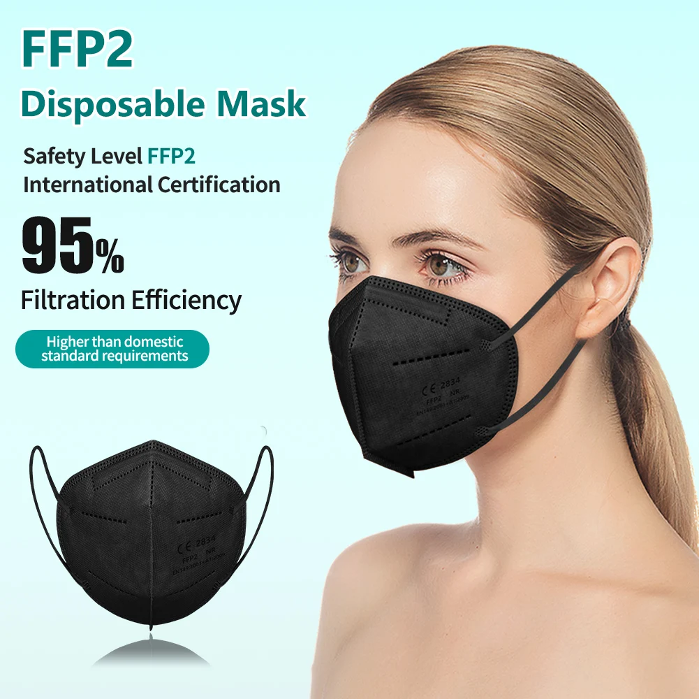 5 слоев KN95 маски черные ffp2mask FFP2 одобренные CE FP2 FPP2 neгра 95% фильтрующий респиратор
