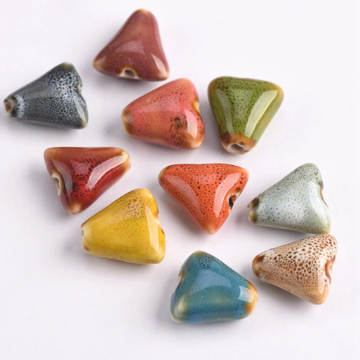 

10pcs Triangle Shape 16mm Handmade Ceramic Porcelain Loose Spacer Beads Lot for Jewelry Making DIY Crafts Findings