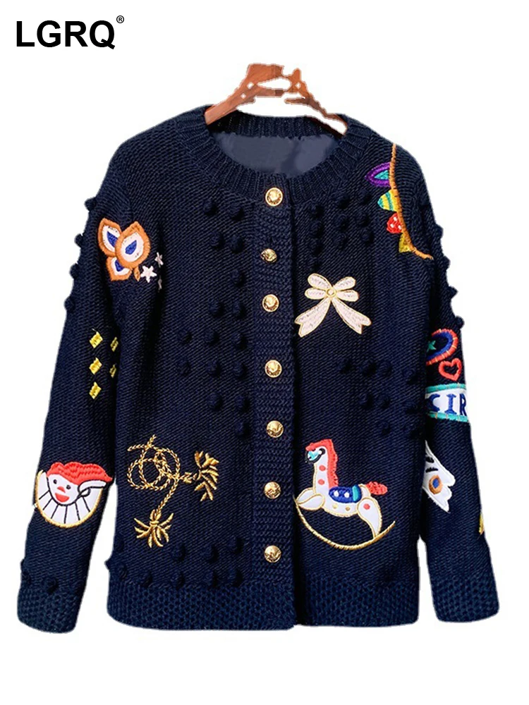 

Женский вязаный кардиган с длинным рукавом LGRQ, Свободный Повседневный шерстяной свитер с мультяшным принтом, модель 19F3291, 2023