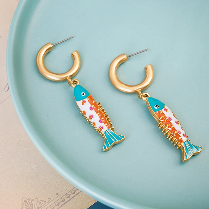 

Double C Fish Pendant Earrings Navy Blue Red Pepper Animal Ears Fashion for Women 2023 Colorful Jewellery Set