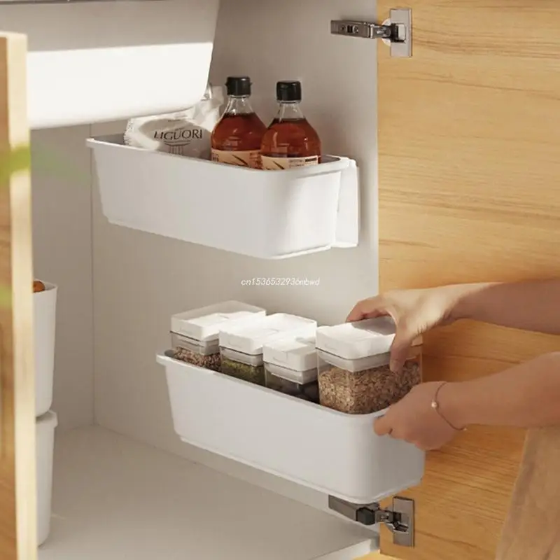 Kitchen Seamless Wall-Mounted Drawer Storage Box Under Sink Non-Perforated Sliding Spice Rack Bottles Holder Shelf Dropship