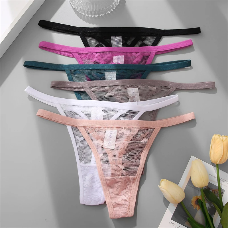 

Sexy Panties Lace Mesh Ladies Thong Hollow Out Transparent Seamless Pure Desire Young Women Temptation Underwear Hot T Pants