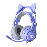 Cat Ear Gaming Headset Gamer With Microphone Headphones for Computer With RGB Light For PS4 5 XBOX Laptop