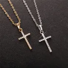 Цепочка с подвеской-крестом для мужчин и женщин, модное ожерелье с кулоном в виде креста с кристаллом Иисуса, цвет золото и серебро, оптовая продажа