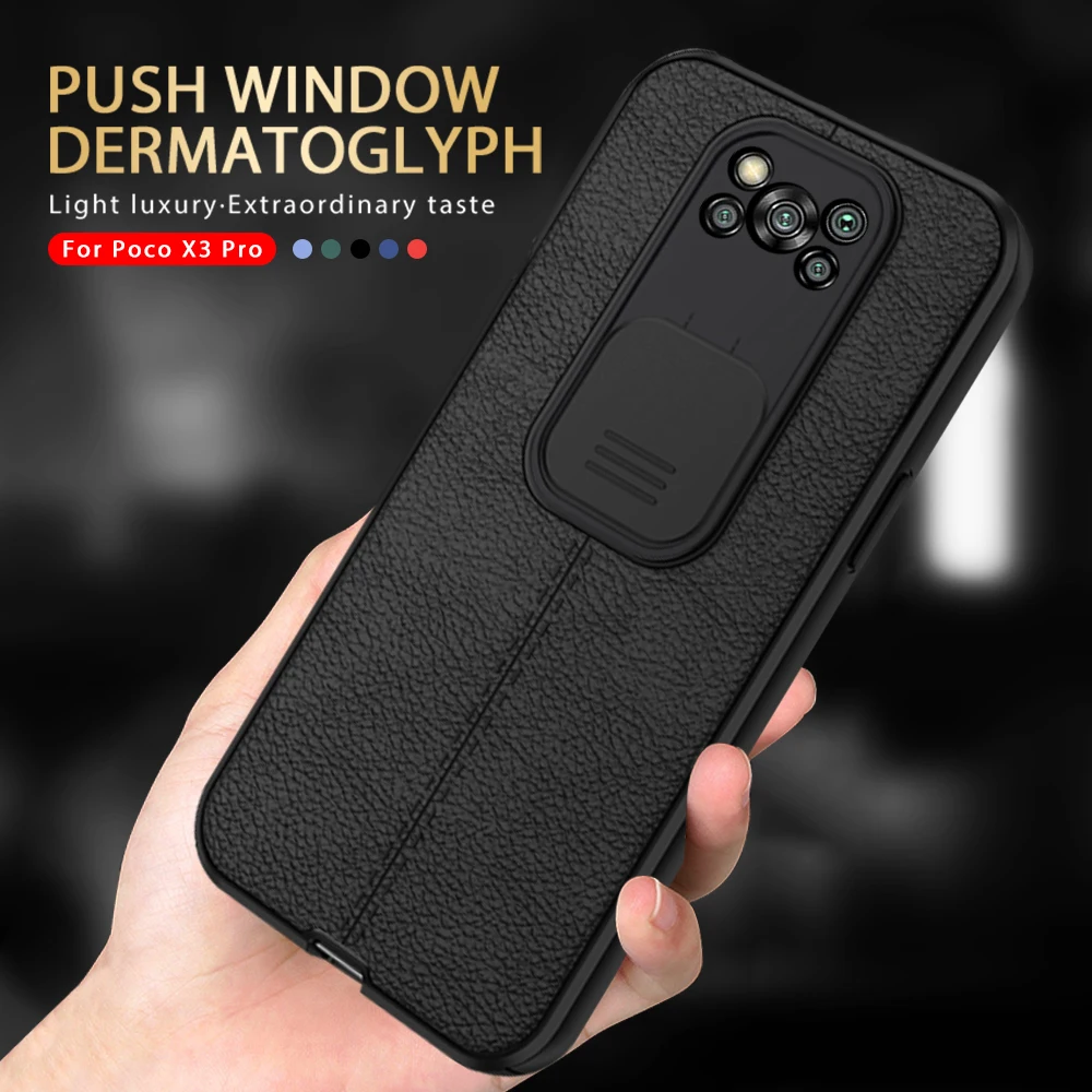 

For Poco X3 Pro Case Camera Lens Protect Phone Cover For Poco X3 NFC X 3 Pro X3Pro Little Lychee Pattern Leather Silicone Coque