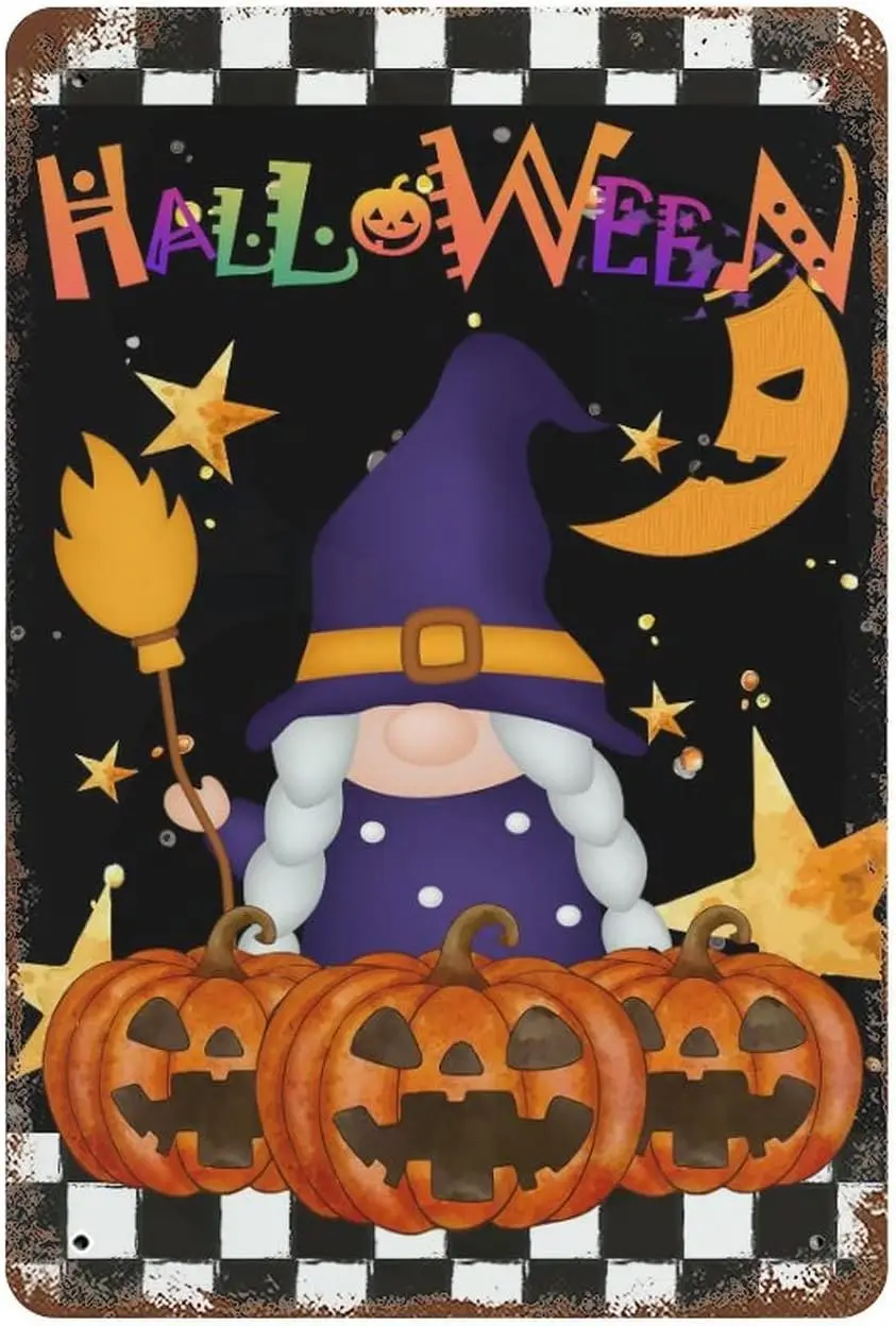 Metl Sgns for Outsde Домашний декор Хэллоуин Gnome Pumpkns Sgn 8x12 n Hэллоуин Holdy Decortons Retro Grge Funny Vntge Grg