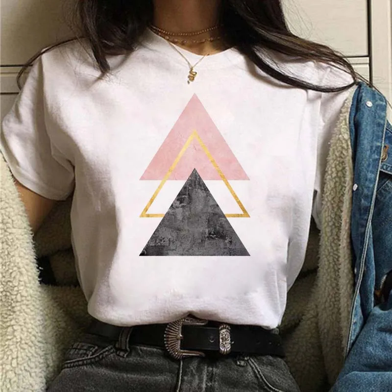 

Summer Women T-shirt Geometry Printed Tshirts Casual Plus Size Tops Tee Harajuku 90s Vintage White Tshirt Female Clothes