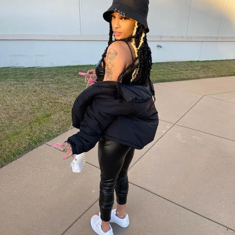 European-American Women's 2023 Spring New PU Leather Sling Slim High Waist Hip Lifting Jumpsuit