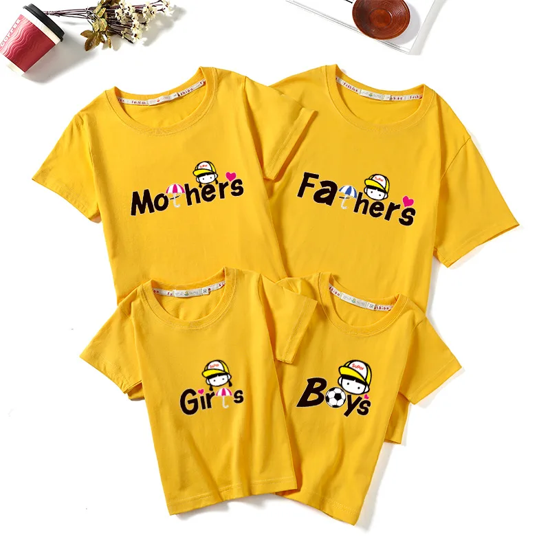 

Семейная футболка для отца, сына, дочери, матери, подходящая одежда, летние костюмы для взрослых и детей с мультяшным рисунком
