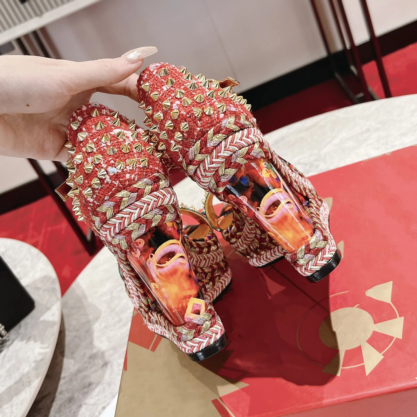 Top Quality Red Sole Womens High Heels 12cm Shoes Luxury Fashion Ladies Braided Sandals Classic Retro Designer High Heel HJ2051