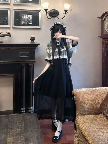 Летнее модное милое платье с воротником-стойкой и бантом Vestidos Mujer Y2k, кружевное платье с короткими рукавами для женщин, новые шикарные платья с высокой талией