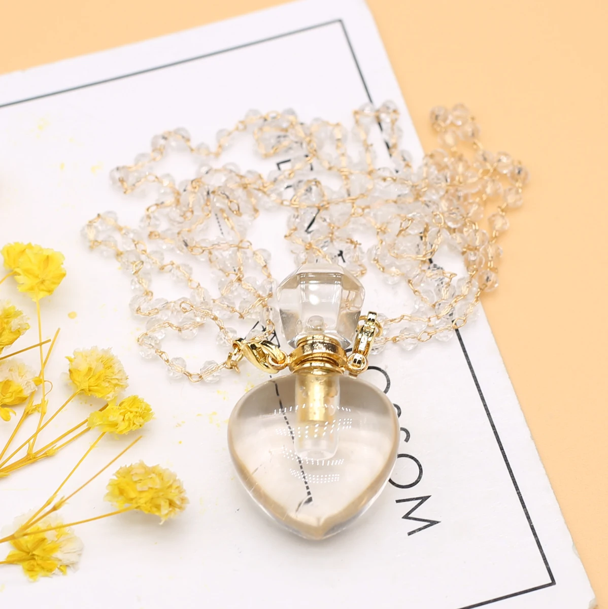 Natural Stone White Crystal Perfume Bottle Pendant Necklace Essential Oil Diffuser Vial Jewelry Charm Necklace