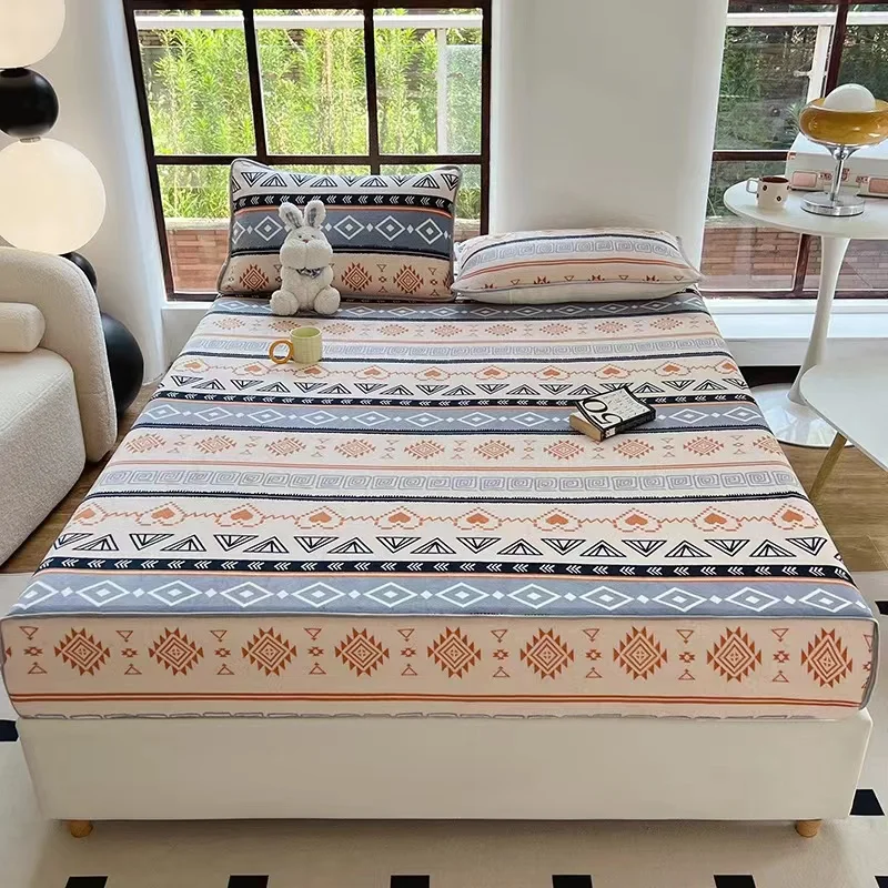 

Наматрасник с утолщенным молочным бархатным покрытием, защитная простыня с принтом, эластичный регулируемый чехол для матраса, без наволочки