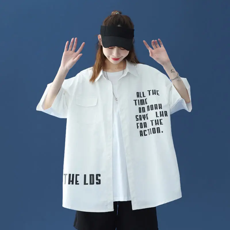 

Hip Hop Blouses Femme Harajuku Shirt for Women Korean Fashion Tops for Women Women's Summer Tunic White Top Half Sleeve Shirt