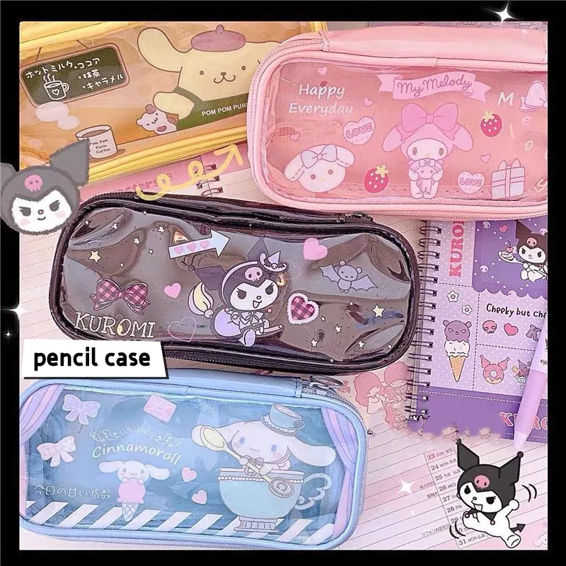 

Anime Kuromi Cartoon Large-Capacity Pencil Case Kawaii Mymelody Doll Toygirl Jelly Pack Pouch Organizer Student Stationery Gift