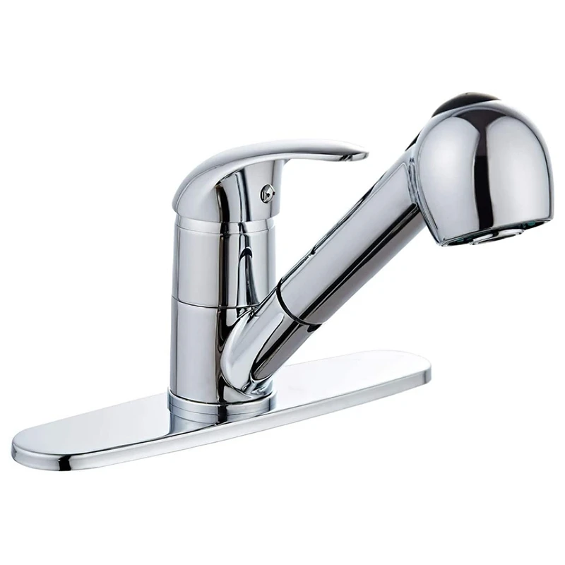

Kitchen Sink Faucet With Pull Down Sprayer, Single Handle Stainless Steel Pull Out Kitchen Sink Faucet With Deck Plate