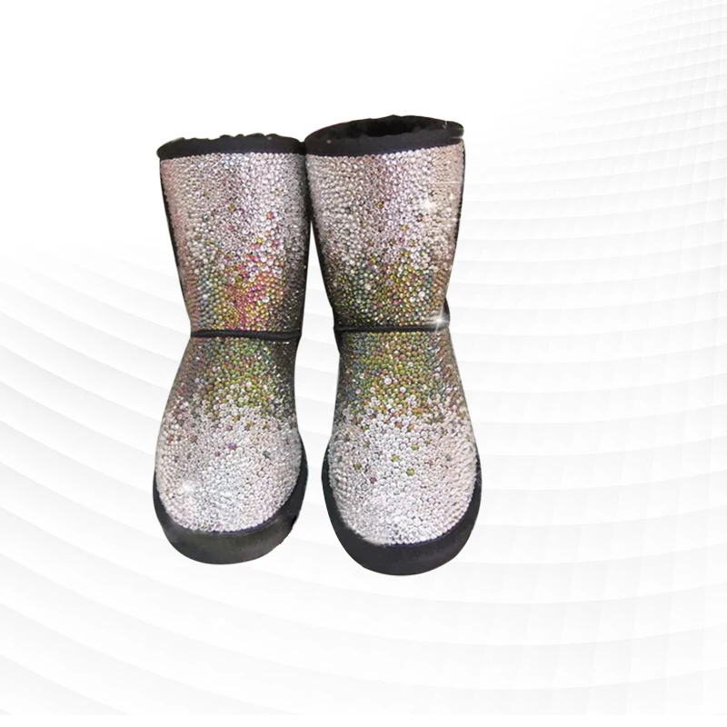 

Black and calf rhindiamonds accessories custom style snow boots fur one large size women's boots 35-44