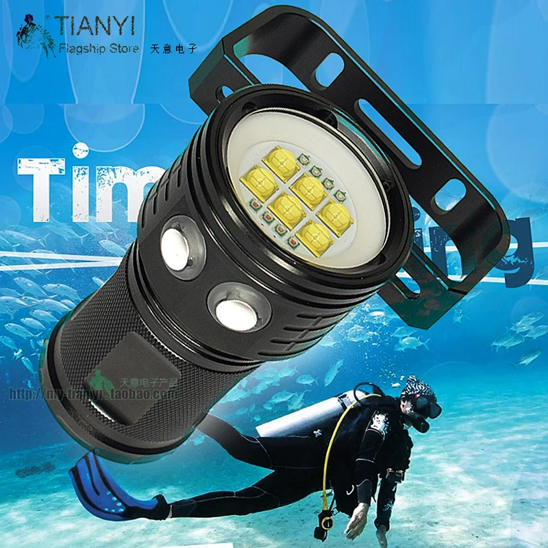 

Red/Blu-ray diving photography fill light flashlight 100W high power bright light 12000 lumens underwater flashlight