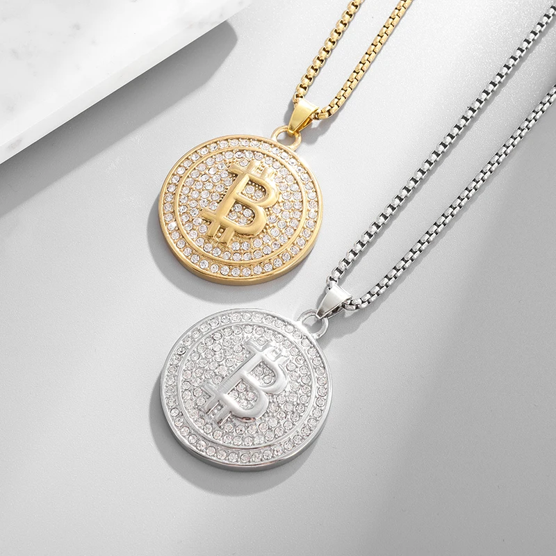 

Hip-Hop Punk Exquisite Shiny Zircon Gold Coin Pendant Necklace for Men Women Fashion Personalized Street Rock Jewelry