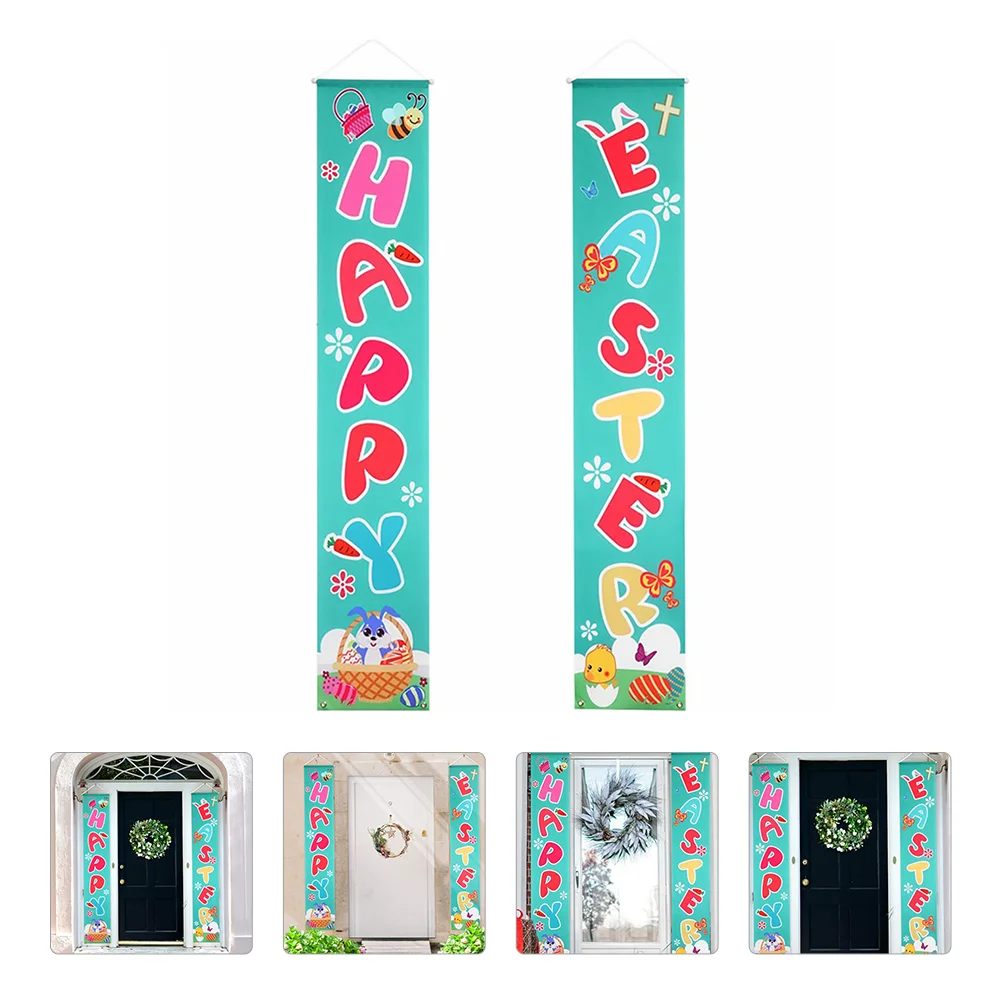 

1 Pair Happy Porch Sign Hanging Door Banner Hanging Door Banner Couplet Sign Decoration