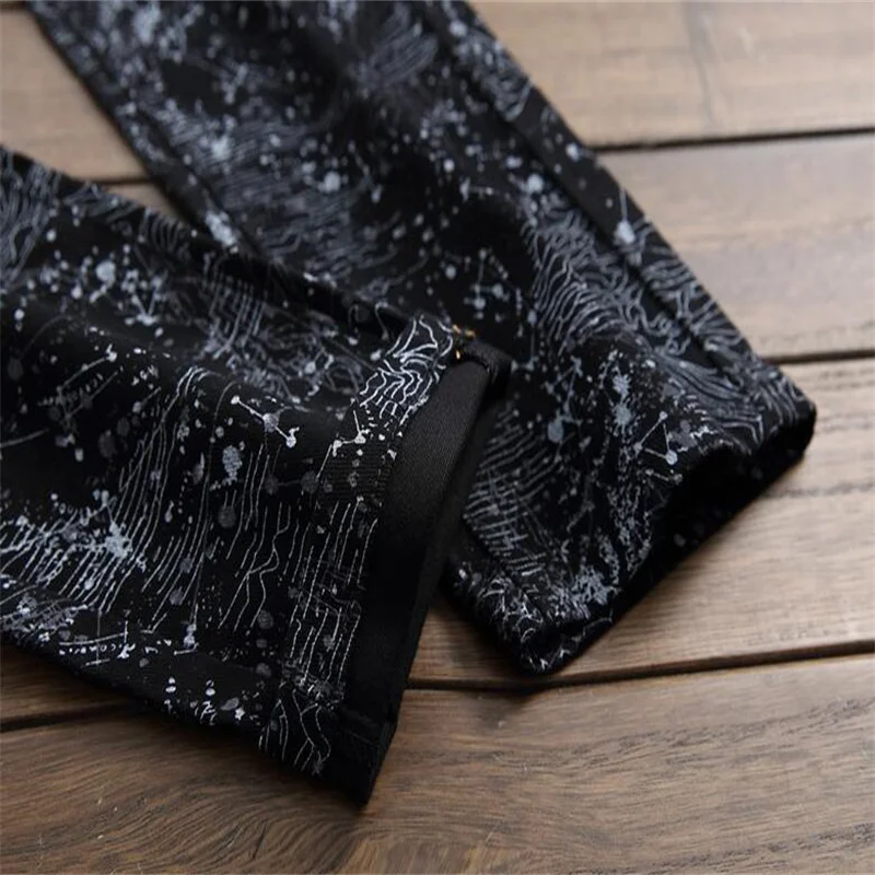 New america digital black jeans men printed pants slim fit pants men fashion elastic force Small feet trousers leisure fashions