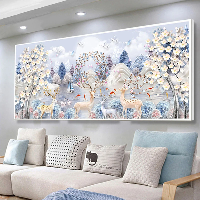 

New 5d Diamond Painting Kit Full Drill Diy Lucky Deer Diamond Painting Chinese Style Diamond Cross Stitch Art Home Decor