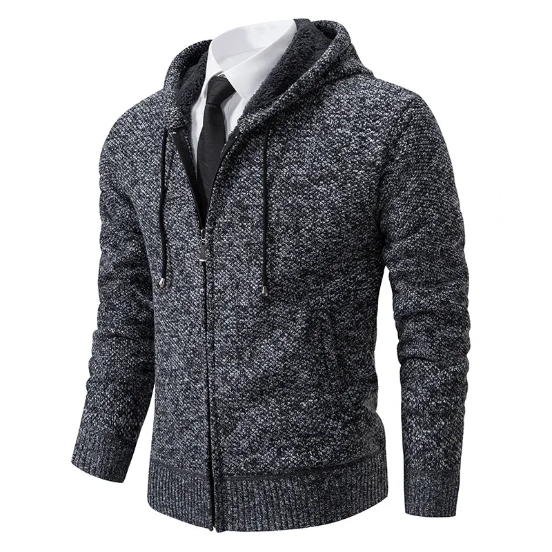 2024 Autumn and Winter New Men's Casual Sports Coat Solid Color Stand Collar Wweater Grab Fleece Warm Zipper Sweaters Cardigan