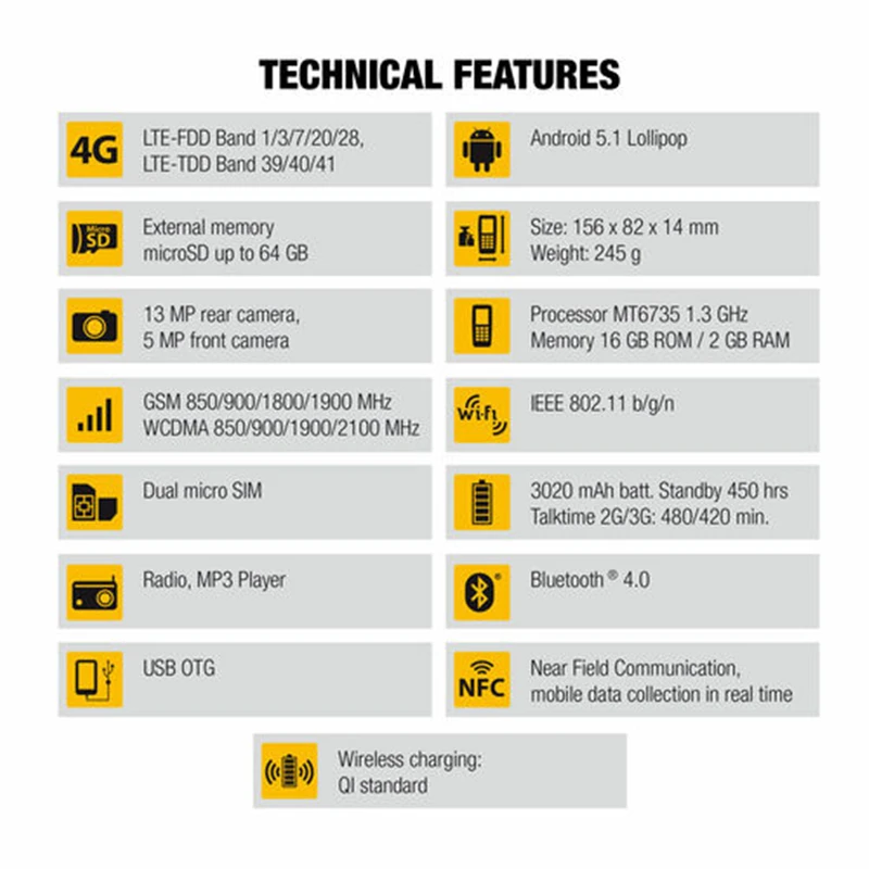 Смартфон IP68 4G LTE 5 0 дюйма 2 Гб ОЗУ 16 ПЗУ четырехъядерный MT6735 Android 3950 NFC МП мАч