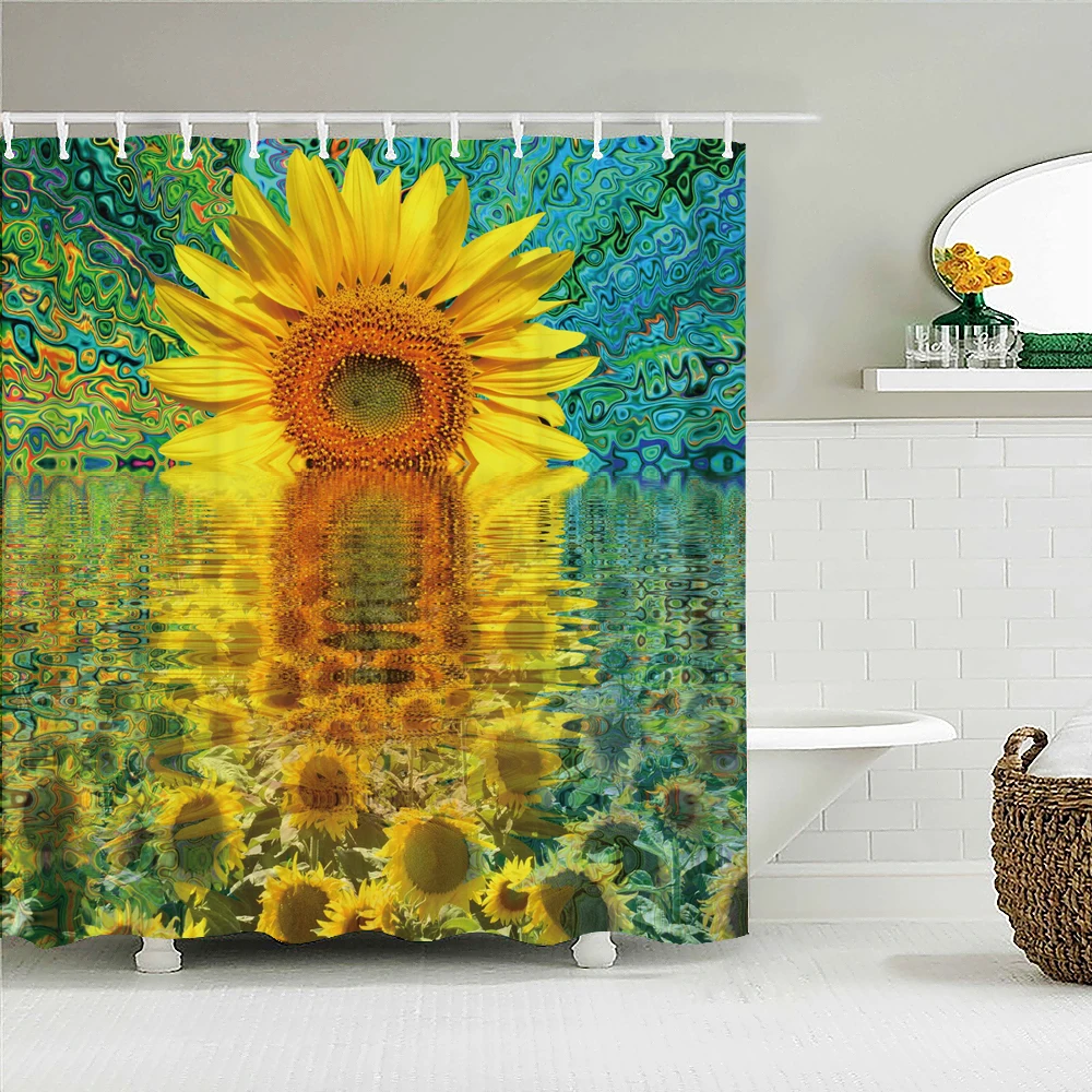 Cortina de ducha con estampado 3D de flores, tela de poliéster impermeable, accesorios de baño, decoración de jardín