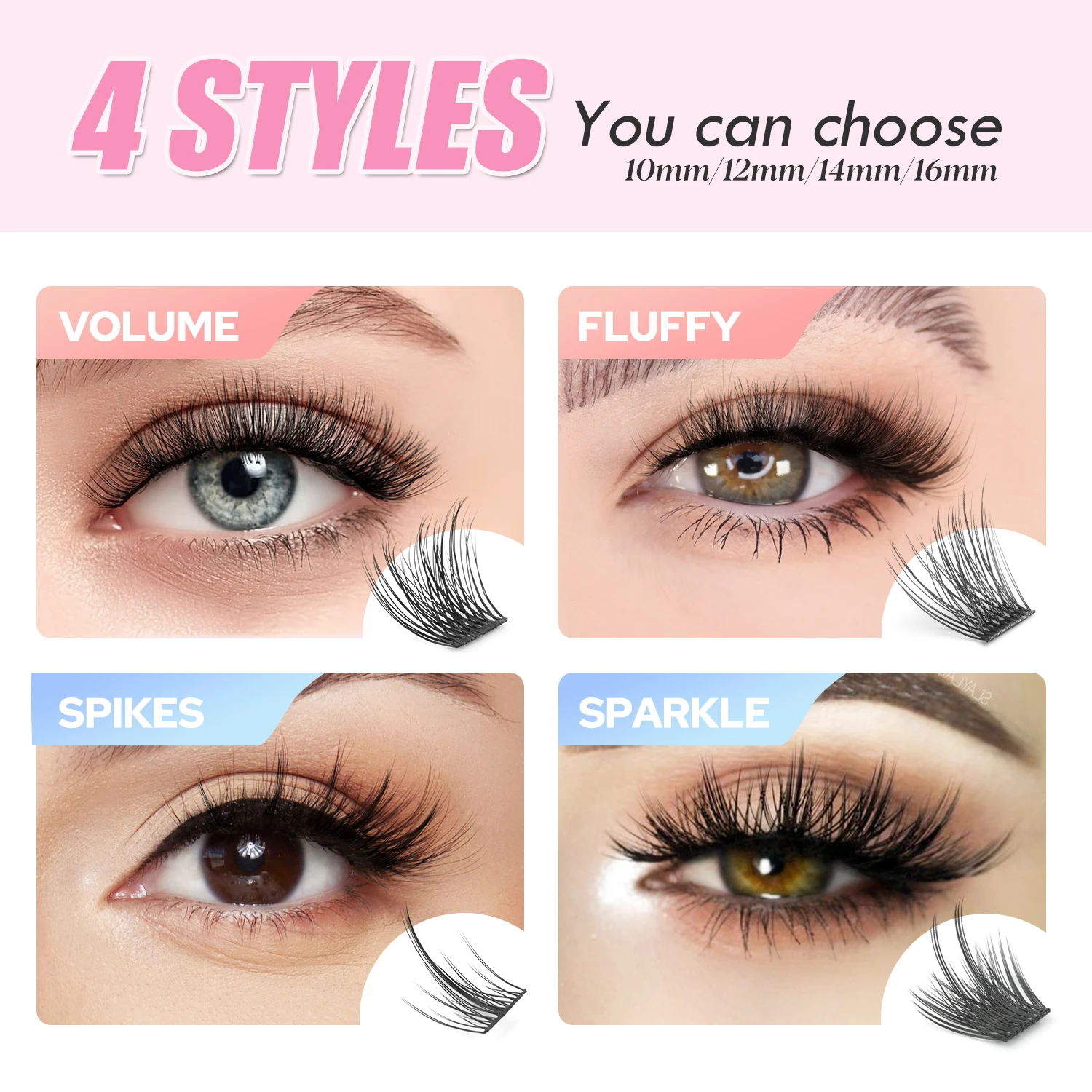 ETVITE DIY Clusters Eyelash Extension Dovetail Segmented Lashes 48 Volume Natural Eyelashes Bundles