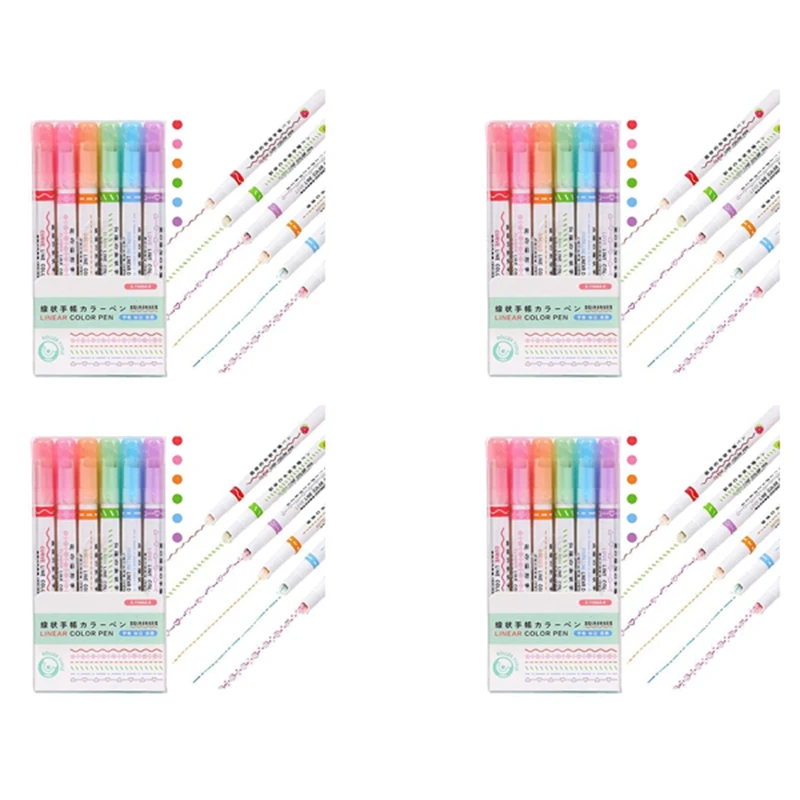 

24 Piece Curve Highlighter Set With 6 Different Curve Shape Tip Pens, Colorful Curve Pens, Highlighter, Various Colors