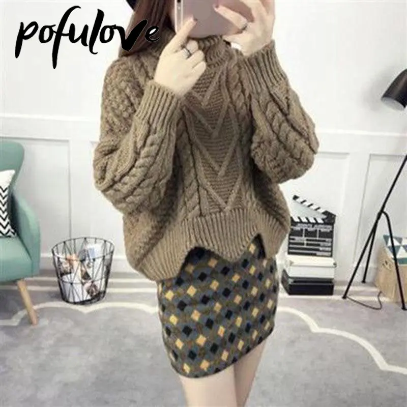 

Women Turtleneck Jumper Thickened Warm Short Pullover Sweater Loose Twist Knit Sweater Winter Casual Dropshipping