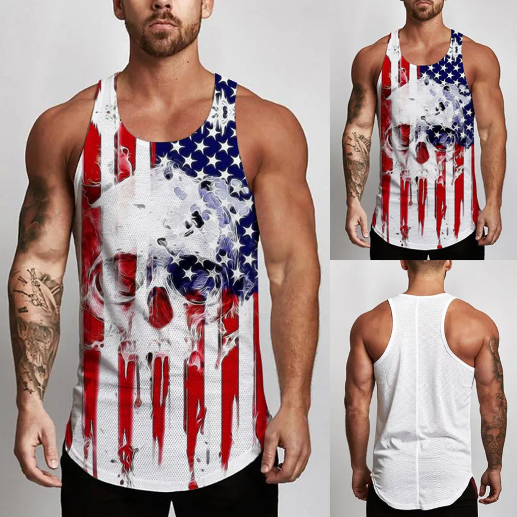

Breathable Printing Sport Sleeveless Mesh Independence Vest Day Men's Dress V Neck Shirts for Men Mens Dress Shirts Casual