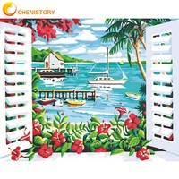 chenistory oil diy painting by numbers window landscape for adults paints by number canvas modern painting kits home decor