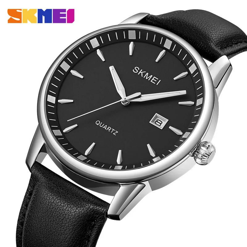 

SKMEI Casual Genuine Leather Strap Quartz Wristwatches Mens Fashion 3Bar Waterproof Time Clock Date Watches Male reloj hombre