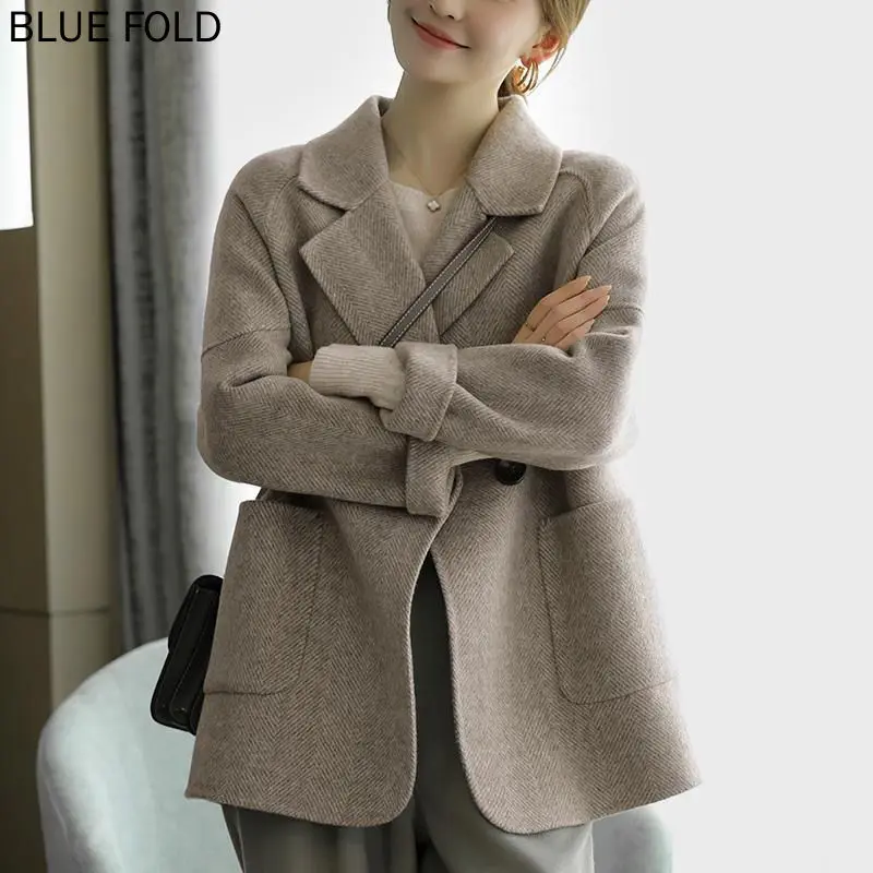 

Spring and Autumn New Herringbone Woolen Coat Women's Fashion High-end Thickening Casual Thick High-end Coat Veste Femme Chaquet