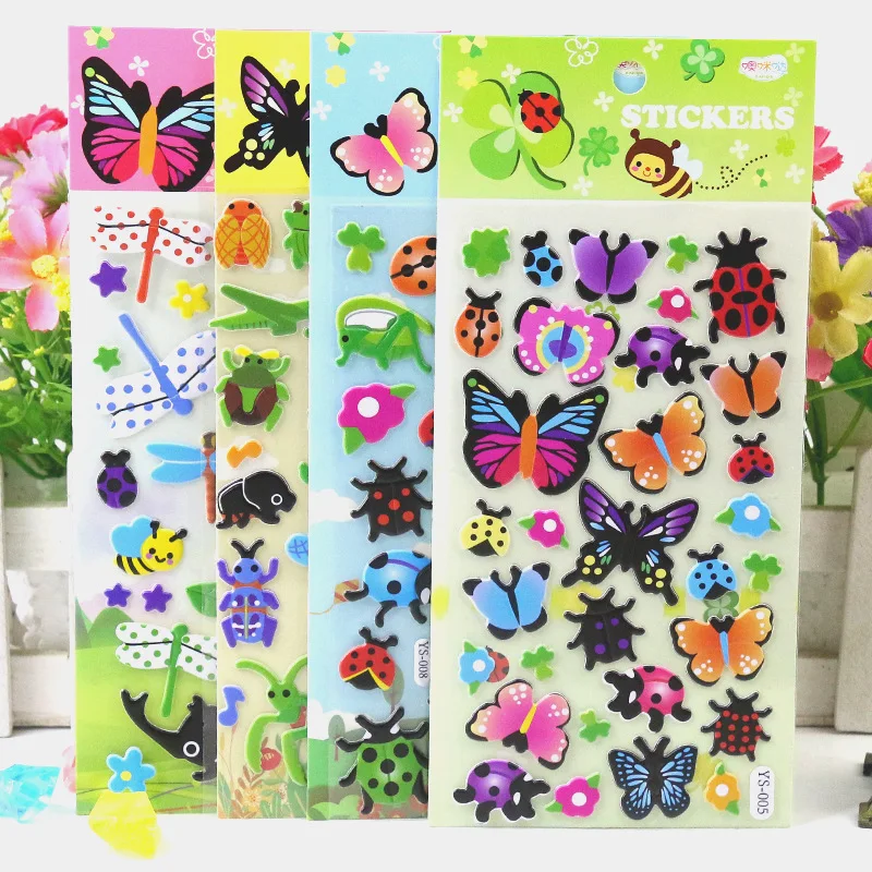 

4 Sheets/Set Insect Dragonfly Butterfly Cute 3D Stickers Cartoon Kids DIY Sticker Toys Scrapbook Decoration for Boy Girl Gift