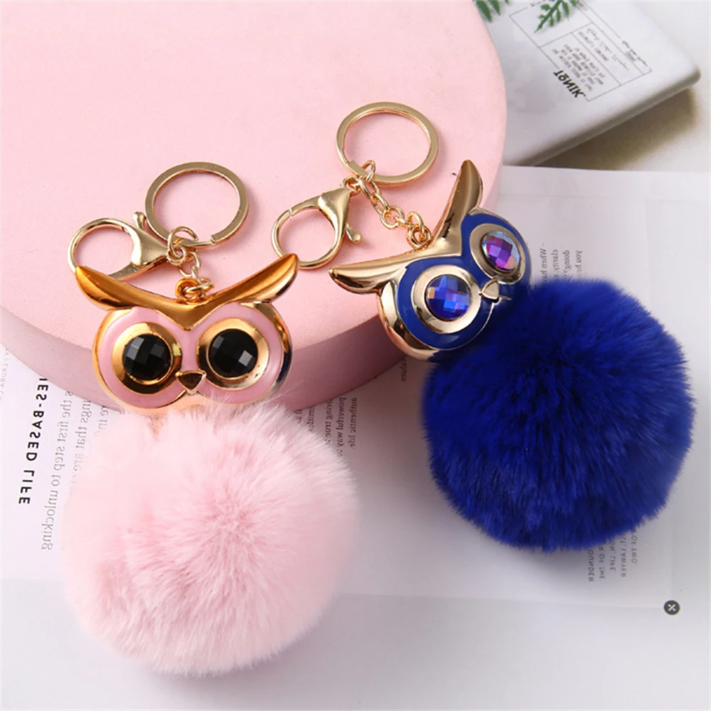 

Cute Fluffy Owl Keychain For Women Kawaii Plush Animal Key Chains Holder Gold Car Bag Keyrings Fashion Accessories Gift Pendant
