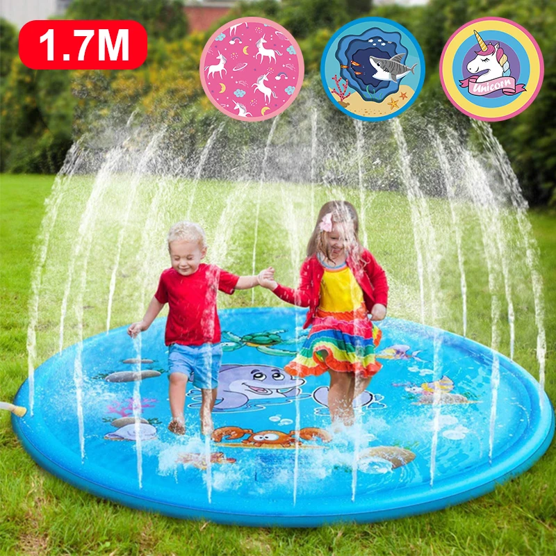 

100/170 CM Children Splash Pad Inflatable Water Spray Play Mat Kids Wading Swimming Pool Toddler Summer Outdoor Beach Water Toy