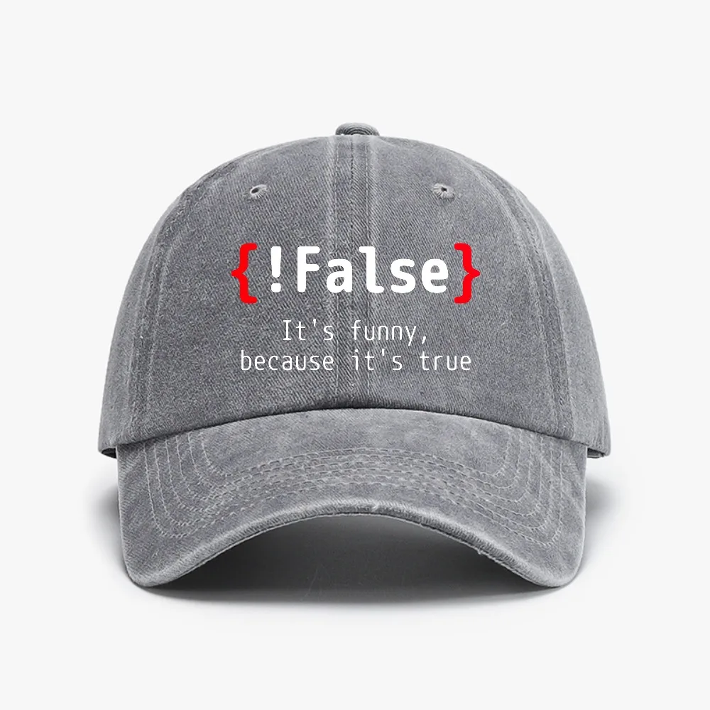 Фото Забавная кепка с надписью «False It's Funny Because It's True Programming» в стиле ковбойской бейсболки, модная ретро-кепка из выстиранного денима, повседневная джинсовая кепка для гольфа, солнцезащитная кепка. №3