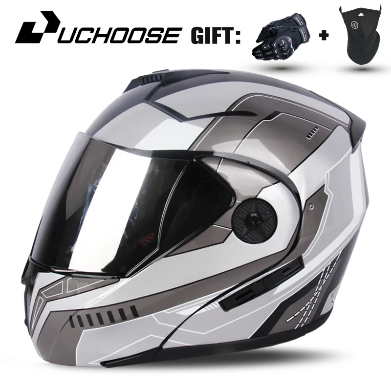 Мотоциклетный шлем Uchoose сертификация DOT двойная линза поперечный защитный