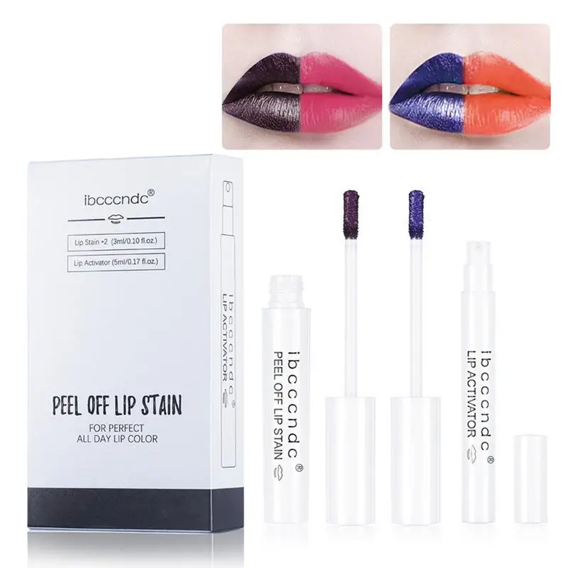 

2Pcs Long Lasting Lip Stain Tint Waterproof Peel Off Lipstick Set For Women Liquid Blading Lips Kiss-proof Lip Gloss For Girls