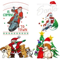 rock biker santa claus patches for christmas decor cartoon dog deer owl gnome iron on transfers for clothing cute stickers badge