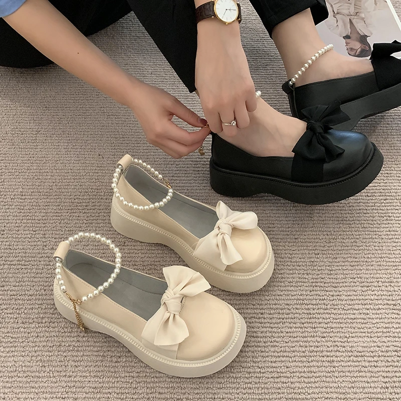 

Shoes Woman Comfortable And Elegant Bow-Knot Loafers With Fur Round Toe British Style Casual Female Sneakers Clogs Platform Butt